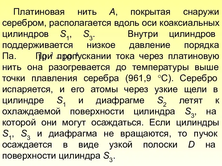 Платиновая нить А, покрытая снаружи серебром, располагается вдоль оси коаксиальных цилиндров