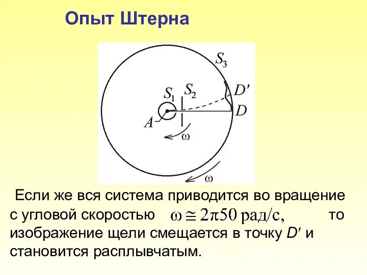 Опыт Штерна Если же вся система приводится во вращение с угловой