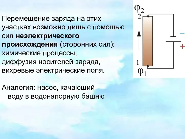 Перемещение заряда на этих участках возможно лишь с помощью сил неэлектрического