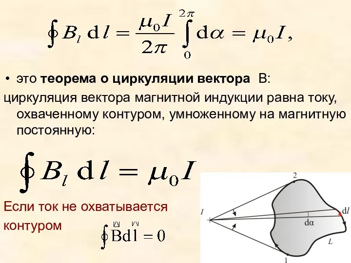 это теорема о циркуляции вектора B: циркуляция вектора магнитной индукции равна