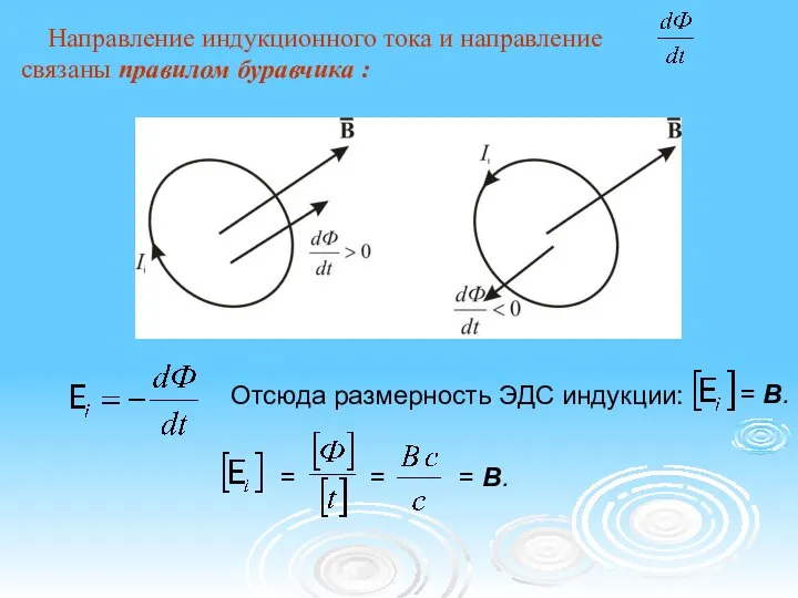 Направление индукционного тока и направление связаны правилом буравчика : Отсюда размерность