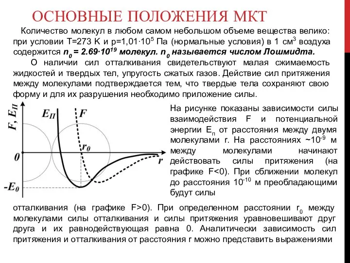 ОСНОВНЫЕ ПОЛОЖЕНИЯ МКТ Количество молекул в любом самом небольшом объеме вещества