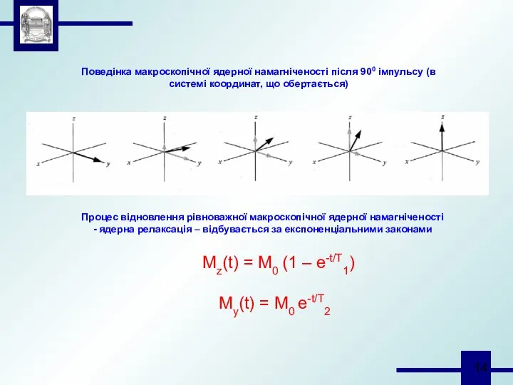 Поведінка макроскопічної ядерної намагніченості після 900 імпульсу (в системі координат, що