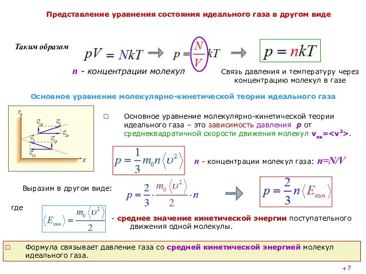 Представление уравнения состояния идеального газа в другом виде Основное уравнение молекулярно-кинетической