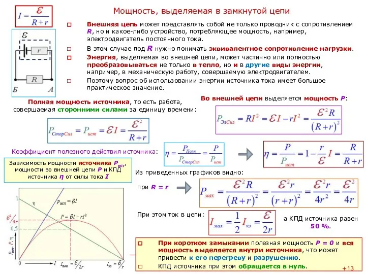 Мощность, выделяемая в замкнутой цепи Внешняя цепь может представлять собой не