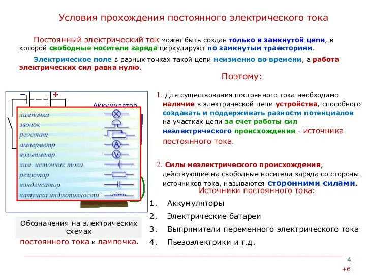 Для существования постоянного тока необходимо наличие в электрической цепи устройства, способного