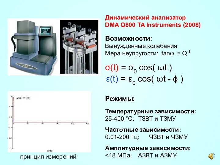 Динамический анализатор DMA Q800 TA Instruments (2008) Возможности: Вынужденные колебания Мера