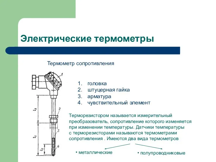 Электрические термометры Термометр сопротивления головка штуцерная гайка арматура чувствительный элемент Терморезистором