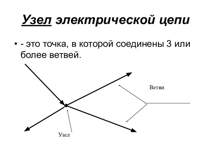 Узел электрической цепи - это точка, в которой соединены 3 или более ветвей.