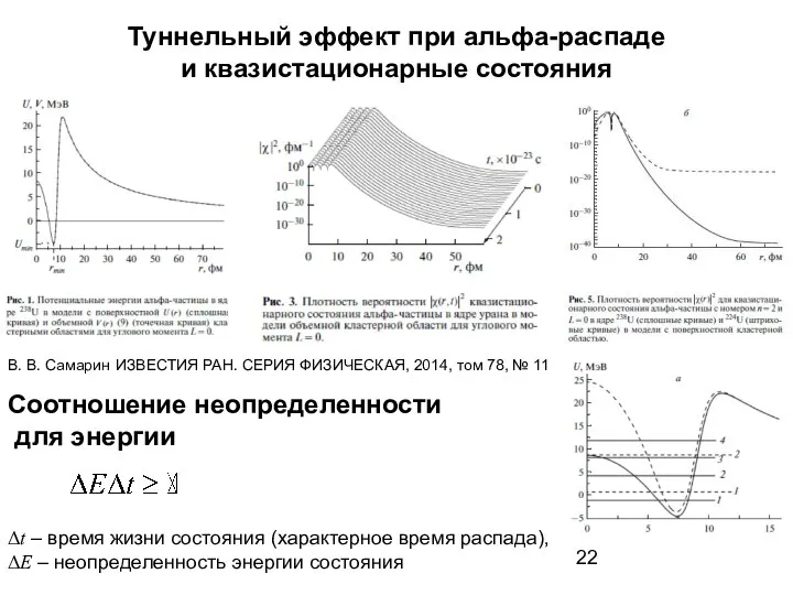 Туннельный эффект при альфа-распаде и квазистационарные состояния В. В. Самарин ИЗВЕСТИЯ