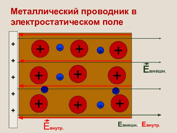 Металлический проводник в электростатическом поле Евнешн. Евнутр. Евнешн.= Евнутр.