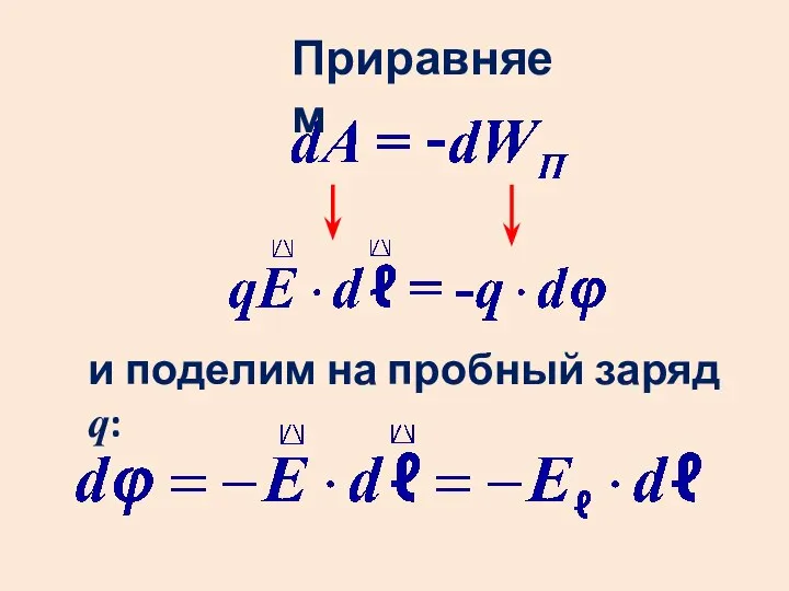 и поделим на пробный заряд q: Приравняем