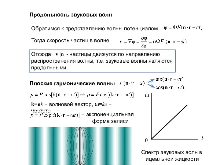 Продольность звуковых волн Обратимся к представлению волны потенциалом Тогда скорость частиц