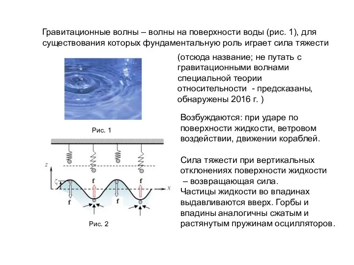 Гравитационные волны – волны на поверхности воды (рис. 1), для существования