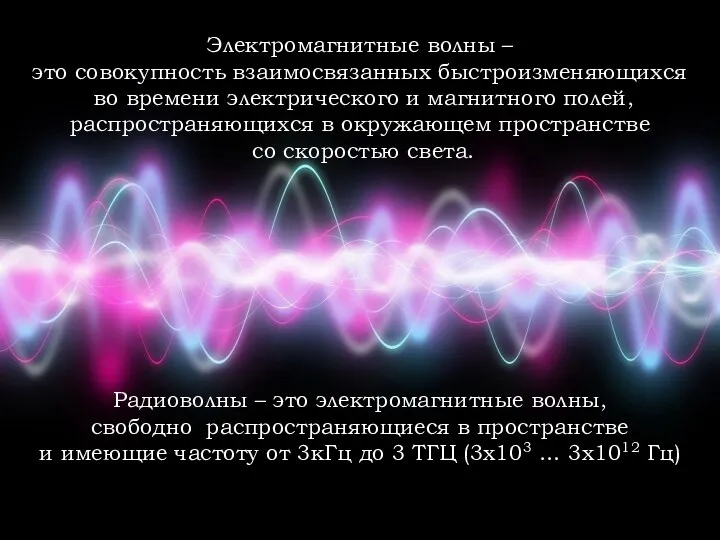 Электромагнитные волны – это совокупность взаимосвязанных быстроизменяющихся во времени электрического и