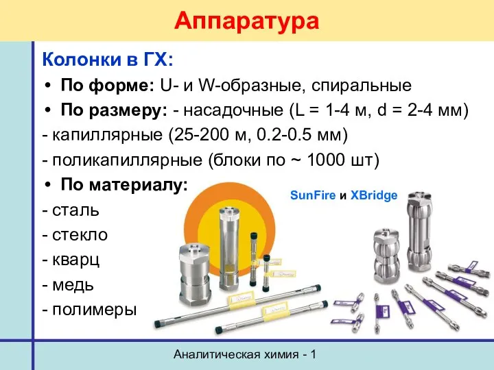 Аналитическая химия - 1 Аппаратура SunFire и XBridge Колонки в ГХ: