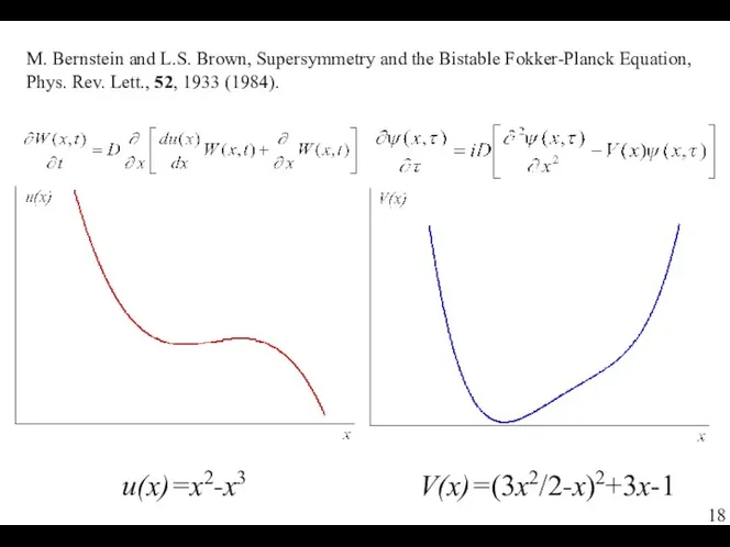 u(x)=x2-x3 V(x)=(3x2/2-x)2+3x-1 M. Bernstein and L.S. Brown, Supersymmetry and the Bistable