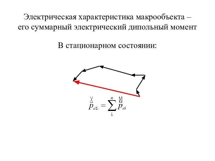 Электрическая характеристика макрообъекта – его суммарный электрический дипольный момент В стационарном состоянии: