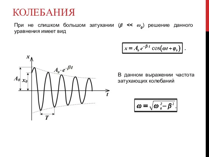 КОЛЕБАНИЯ При не слишком большом затухании (β В данном выражении частота затухающих колебаний