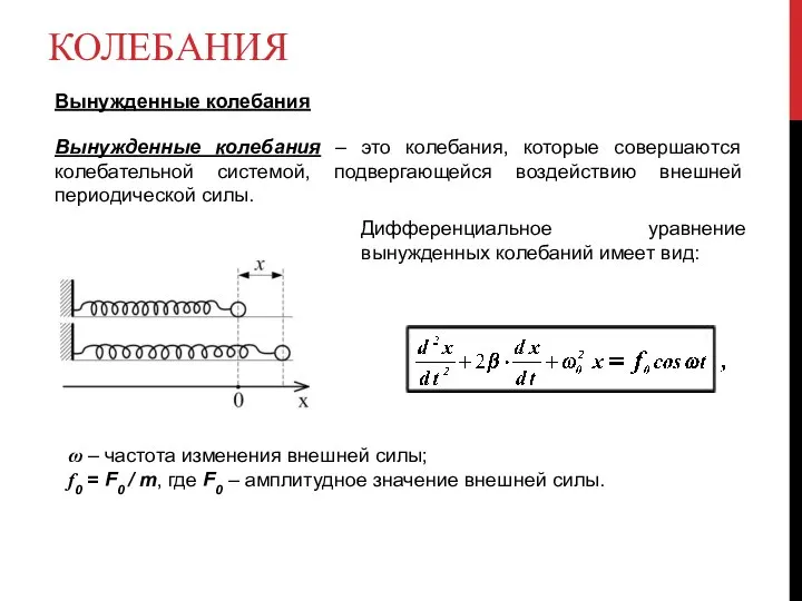 КОЛЕБАНИЯ Вынужденные колебания Вынужденные колебания – это колебания, которые совершаются колебательной