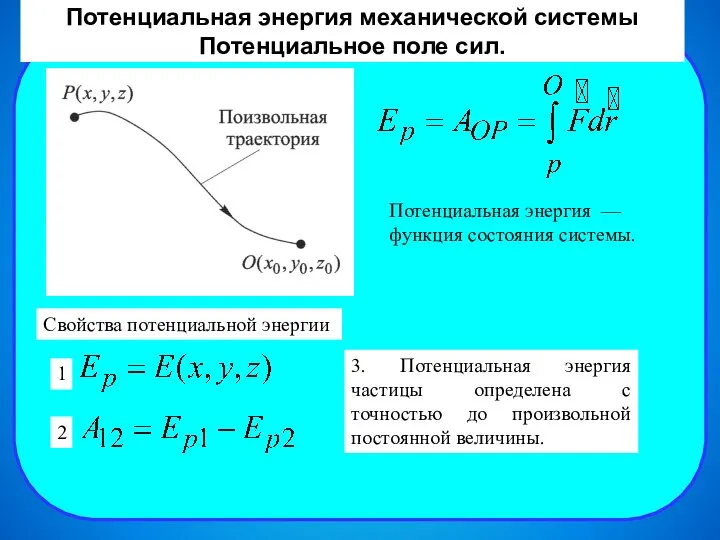 Потенциальная энергия механической системы Потенциальное поле сил. Потенциальная энергия механической системы