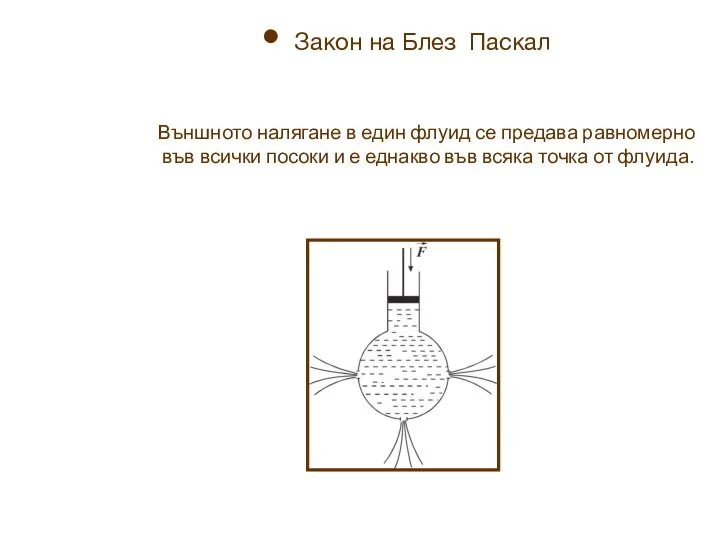 Закон на Блез Паскал Външното налягане в един флуид се предава