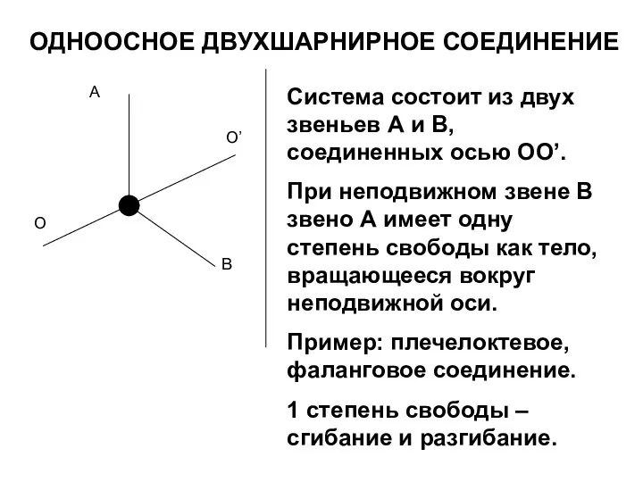 ОДНООСНОЕ ДВУХШАРНИРНОЕ СОЕДИНЕНИЕ О’ Система состоит из двух звеньев А и