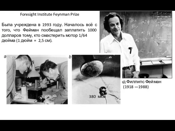 Ричард Филлипс Фейман (1918 —1988) Foresight Institute Feynman Prize Была учреждена