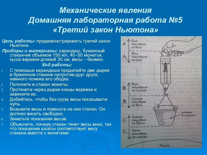 Механические явления Домашняя лабораторная работа №5 «Третий закон Ньютона» Цель работы: