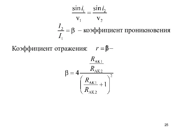 – коэффициент проникновения Коэффициент отражения: