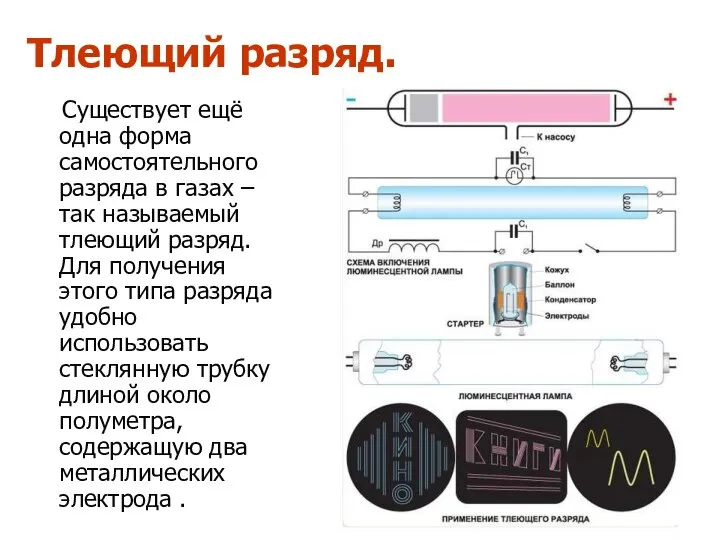 Тлеющий разряд. Существует ещё одна форма самостоятельного разряда в газах –