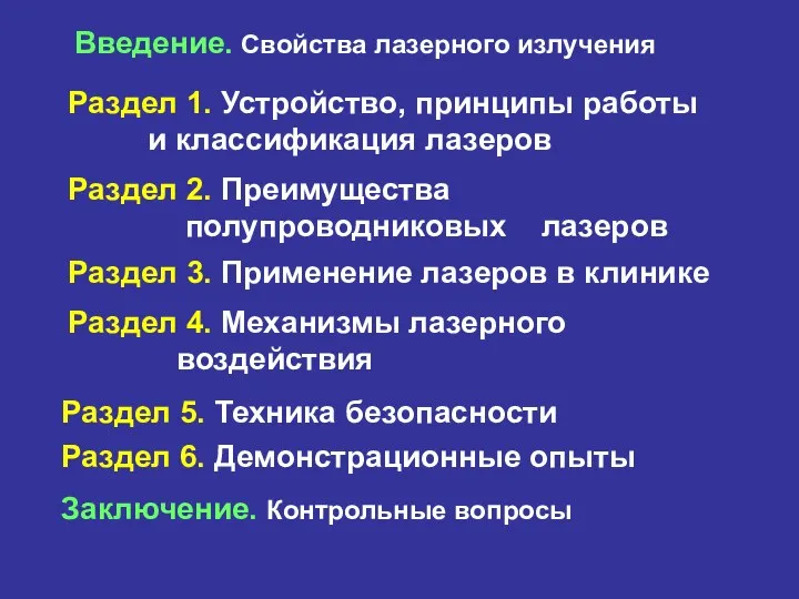 Введение. Свойства лазерного излучения Раздел 1. Устройство, принципы работы и классификация