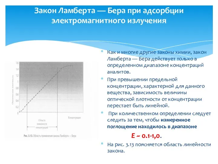 Закон Ламберта — Бера при адсорбции электромагнитного излучения Как и многие