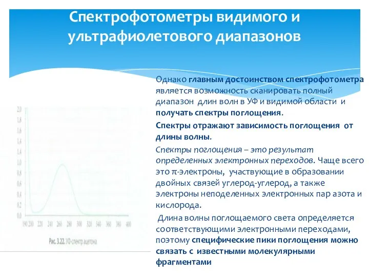 Спектрофотометры видимого и ультрафиолетового диапазонов Однако главным достоинством спектрофотометра является возможность