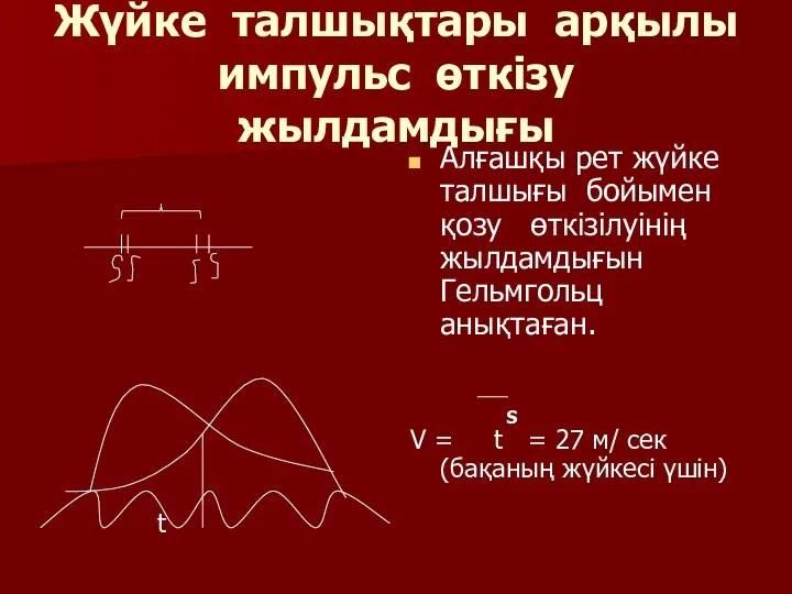 Жүйке талшықтары арқылы импульс өткiзу жылдамдығы t Алғашқы рет жүйке талшығы