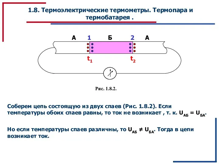 1.8. Термоэлектрические термометры. Термопара и термобатарея . А А Б 1