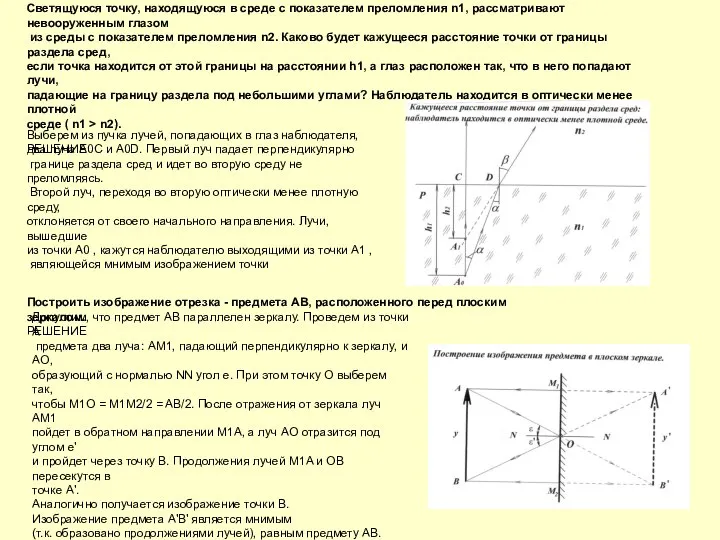 Светящуюся точку, находящуюся в среде с показателем преломления n1, рассматривают невооруженным