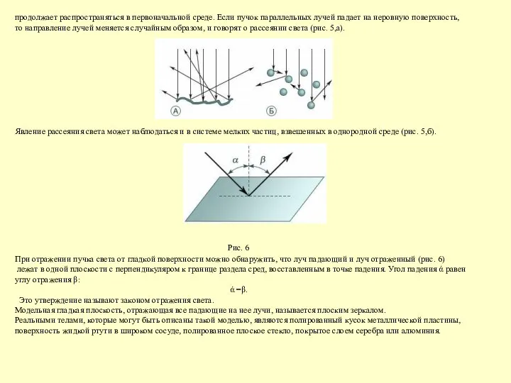 продолжает распространяться в первоначальной среде. Если пучок параллельных лучей падает на