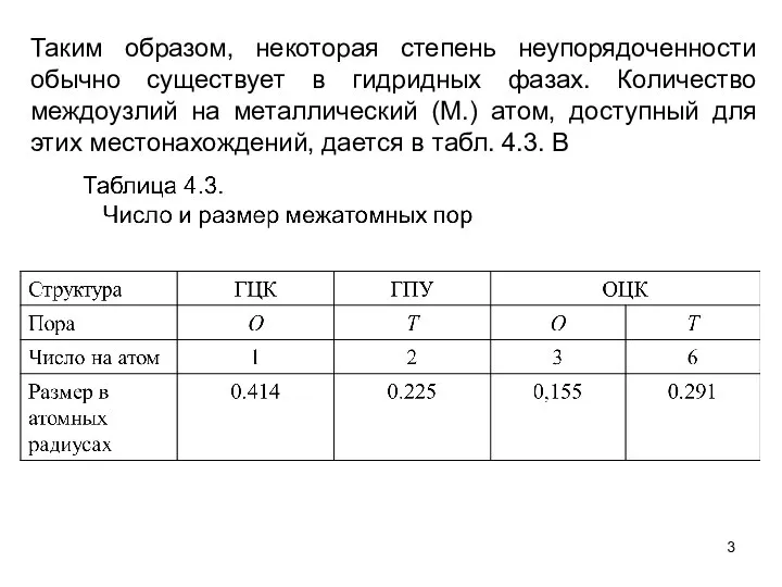 Таким образом, некоторая степень неупорядоченности обычно существует в гидридных фазах. Количество