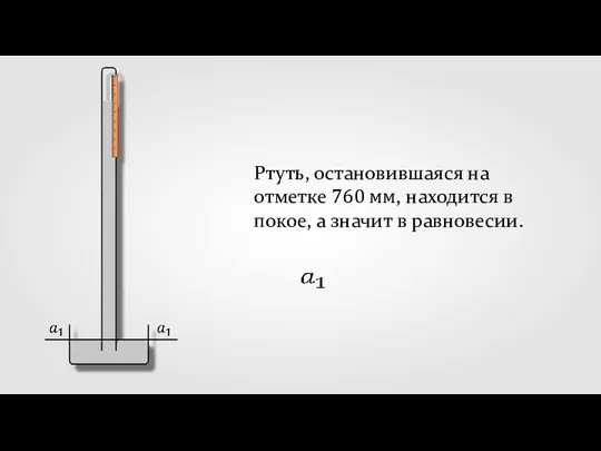 Ртуть, остановившаяся на отметке 760 мм, находится в покое, а значит в равновесии.