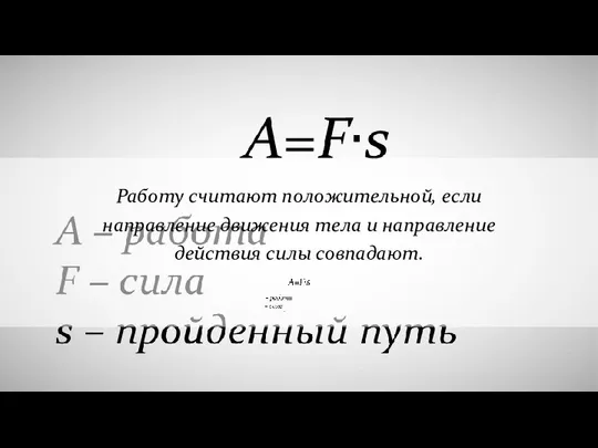 Работу считают положительной, если направление движения тела и направление действия силы совпадают.