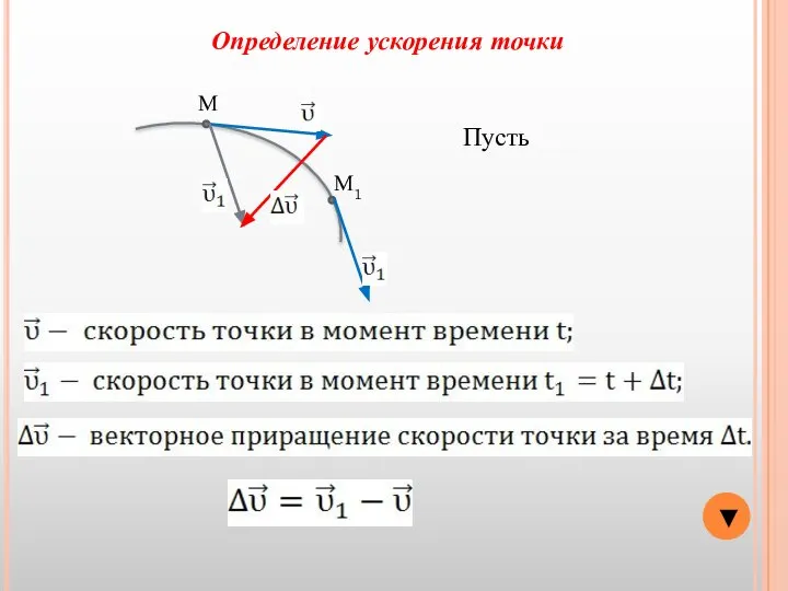 Определение ускорения точки Пусть М М1 ▼