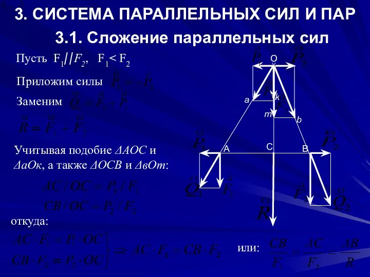 3. СИСТЕМА ПАРАЛЛЕЛЬНЫХ СИЛ И ПАР 3.1. Сложение параллельных сил A