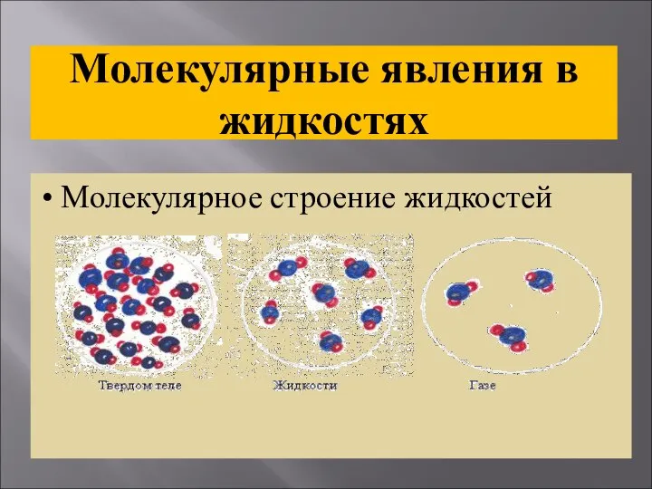 Молекулярные явления в жидкостях Молекулярное строение жидкостей