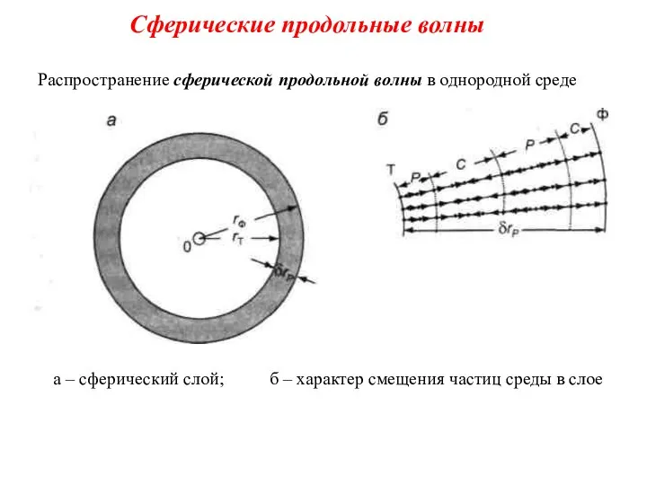 Сферические продольные волны Распространение сферической продольной волны в однородной среде а