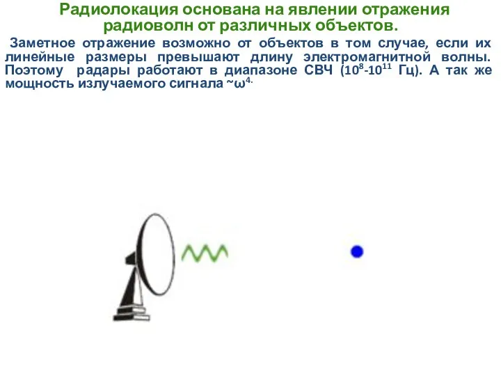 Радиолокация основана на явлении отражения радиоволн от различных объектов. Заметное отражение