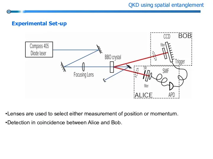 Lenses are used to select either measurement of position or momentum.