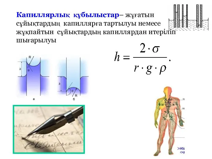 Капиллярлық құбылыстар– жұғатын сұйықтардың капиллярға тартылуы немесе жұқпайтын сұйықтардың капиллярдан итеріліп шығарылуы