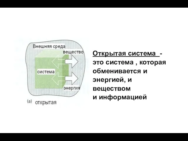 Открытая система - это система , которая обменивается и энергией, и веществом и информацией