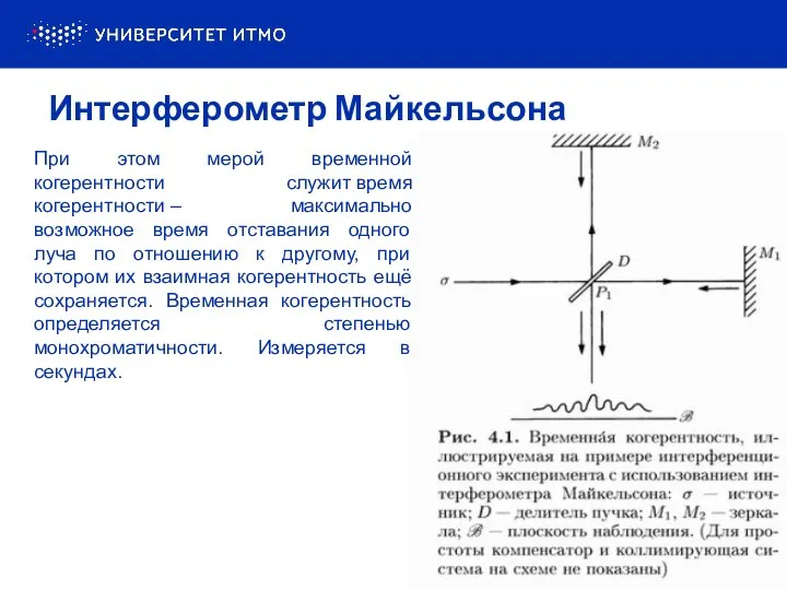 Интерферометр Майкельсона При этом мерой временной когерентности служит время когерентности –